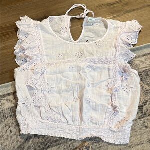 Aerie eyelet ruffle sleeve cropped blouse